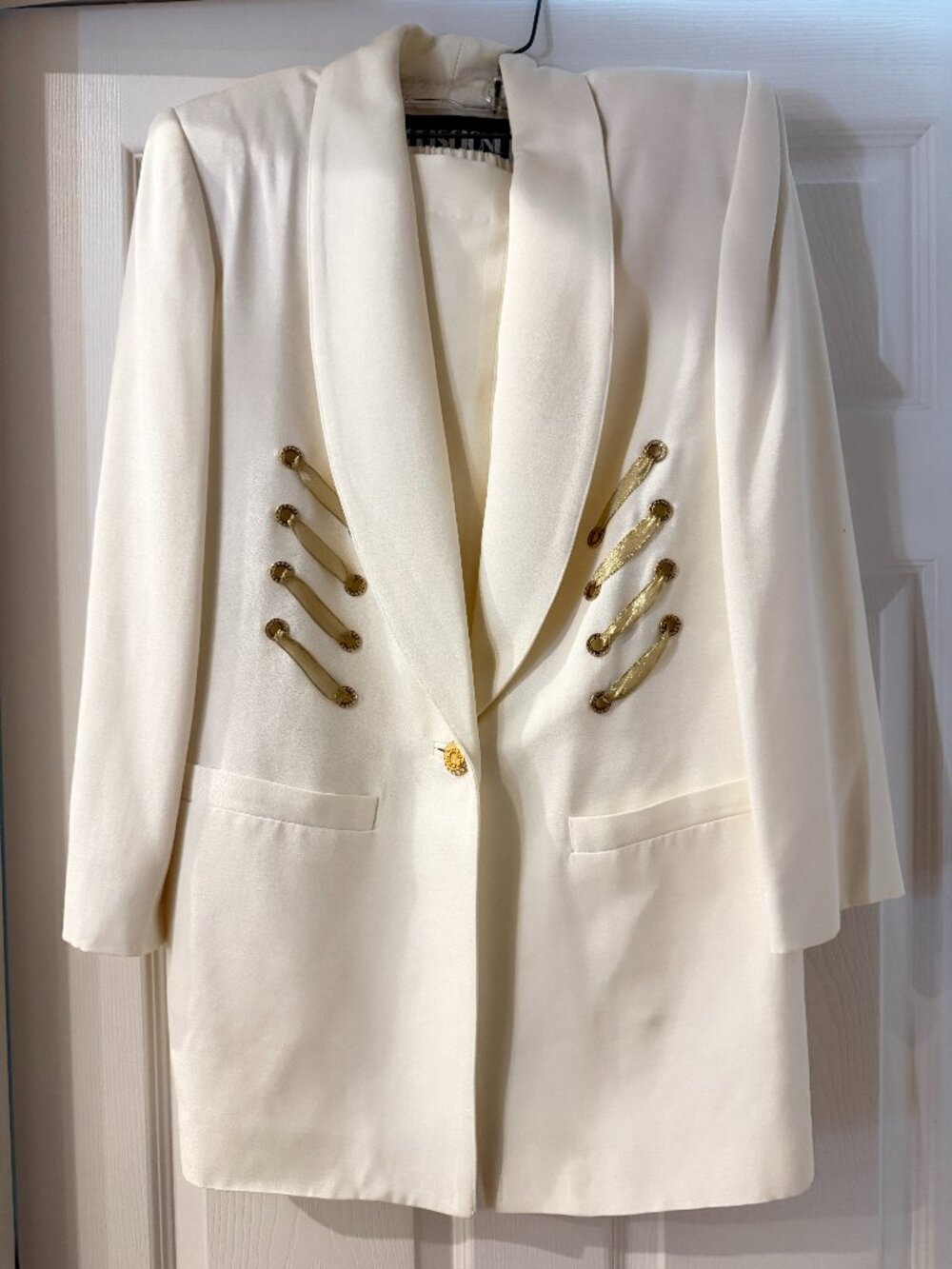 80s Criscione, Women's Ivory Blazer & Wide Leg Pants, Size S